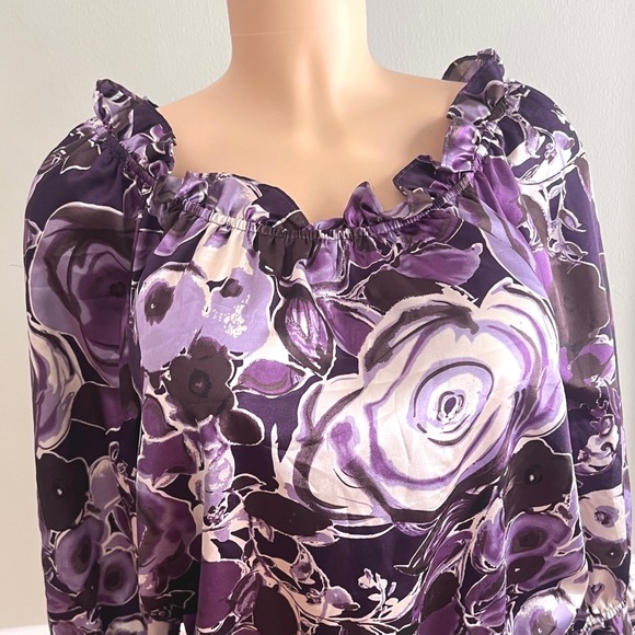 MSK Tops - MSK Floral Peplum Blouse Womens Large Off Shoulder Ruffle Purple Rose Boho Top